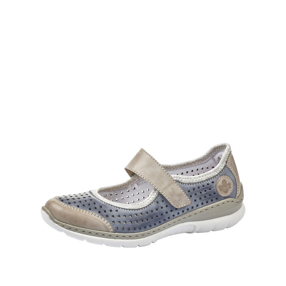 Rieker Women's shoes | Style L32B5 Casual Ballerina with Strap - Blue Combination