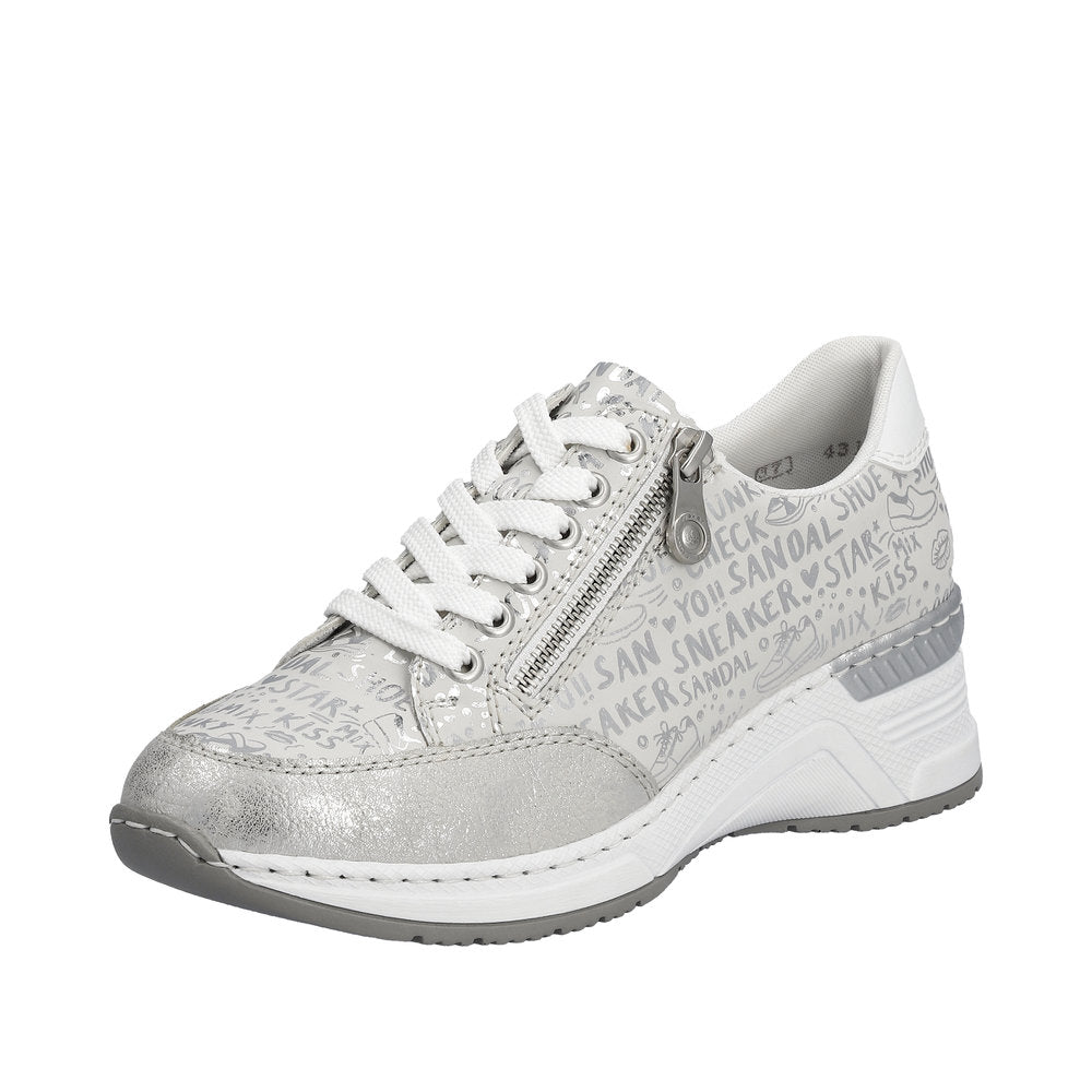 Rieker Women's shoes | Style N4316 Athletic Lace-up with zip - Beige Combination