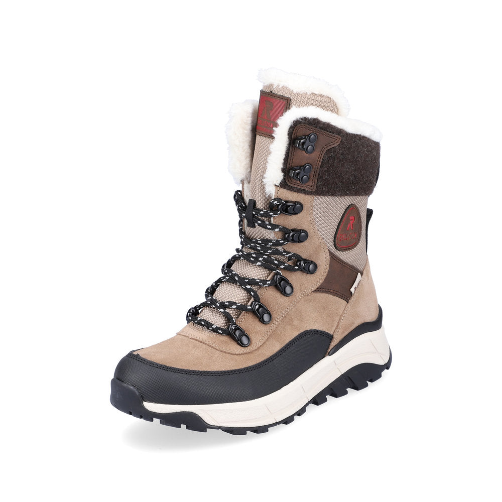 Rieker EVOLUTION Suede Leather Women's Mid Height Boots | W0066 Mid-height Boots - Fiber Grip - Beige Combination